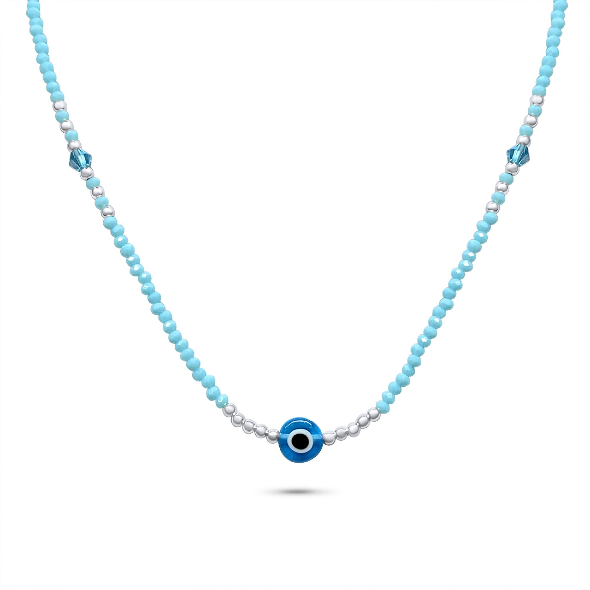 Silver eye necklace with turquoise stones