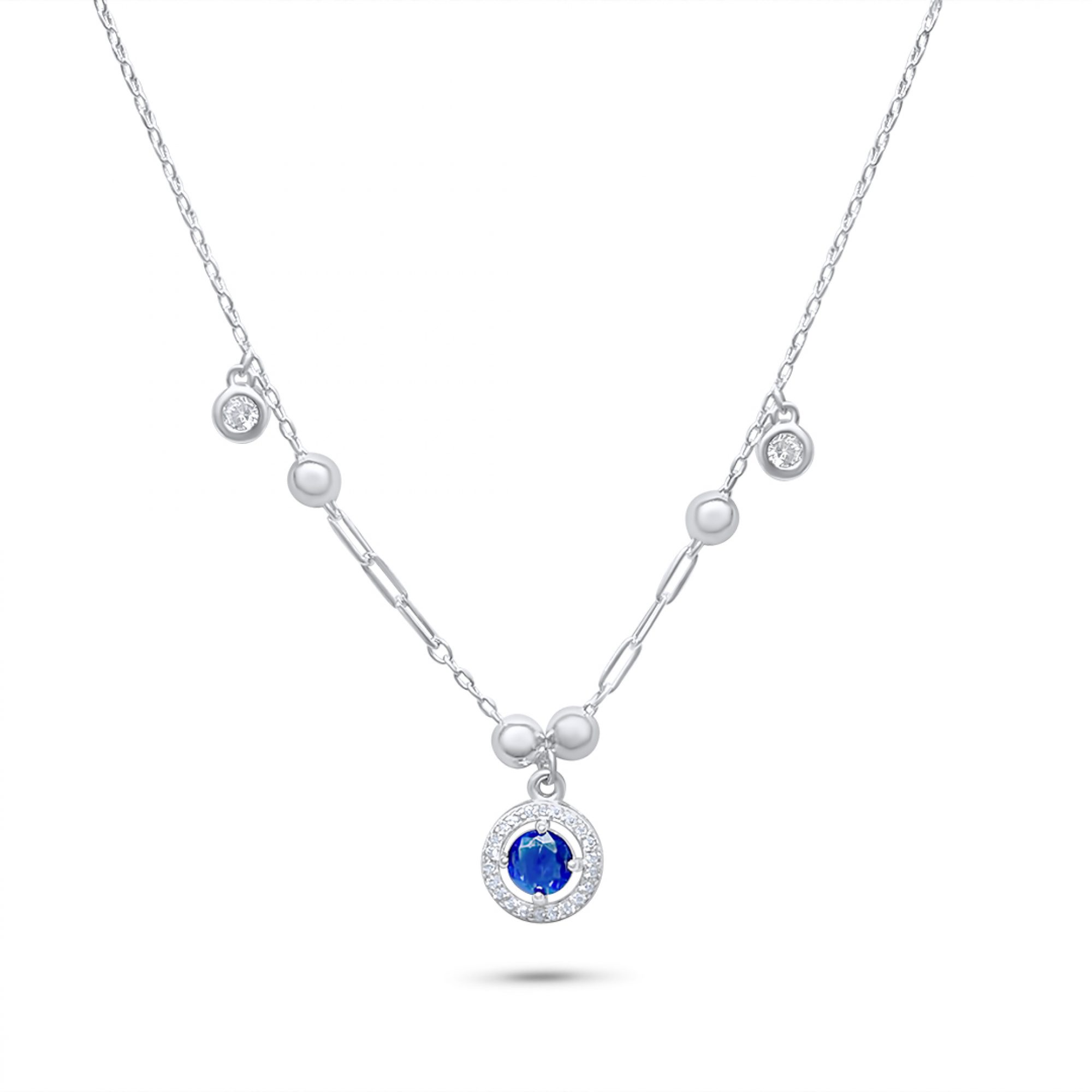 Silver necklace with sapphire and zircon stones