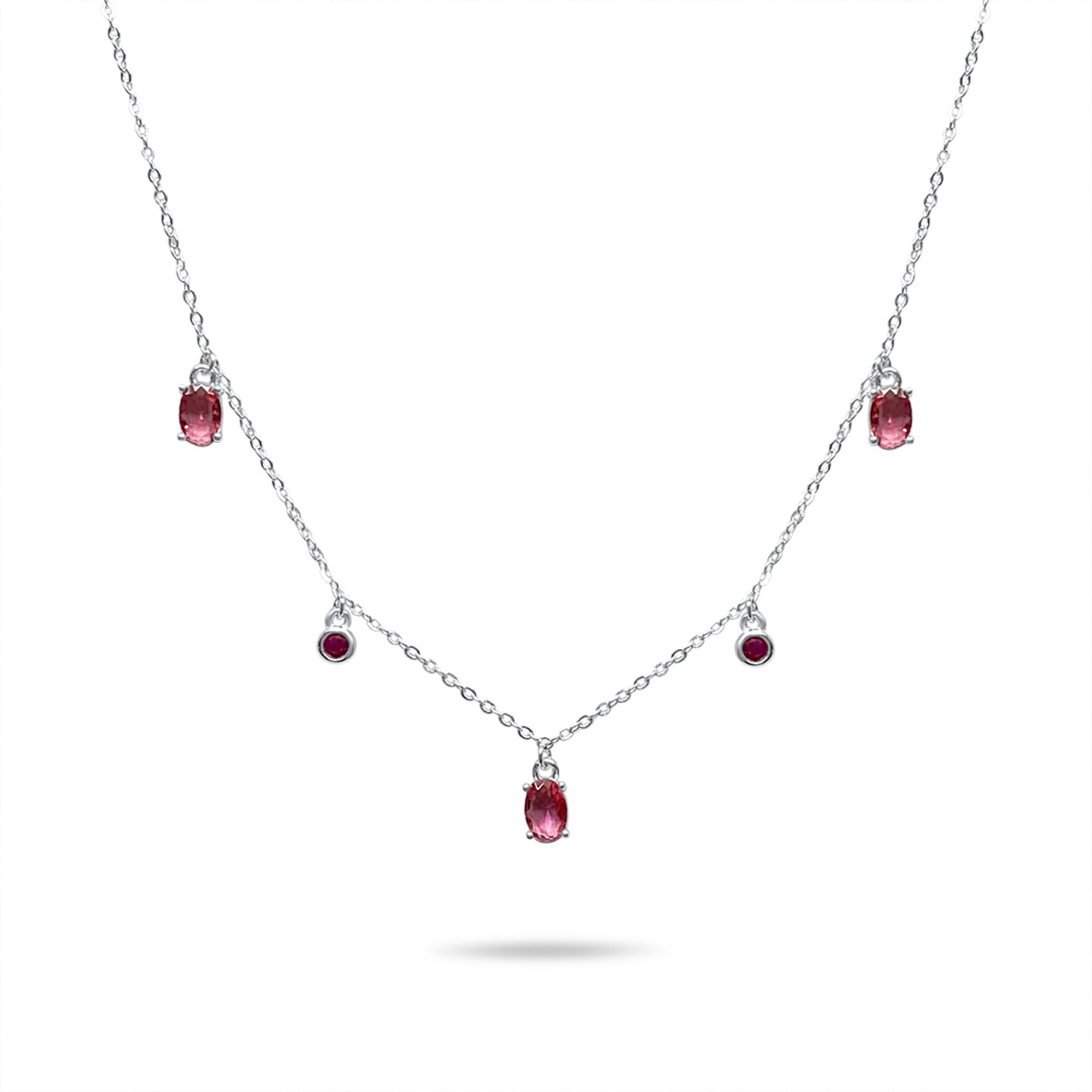 Silver necklace with ruby stones