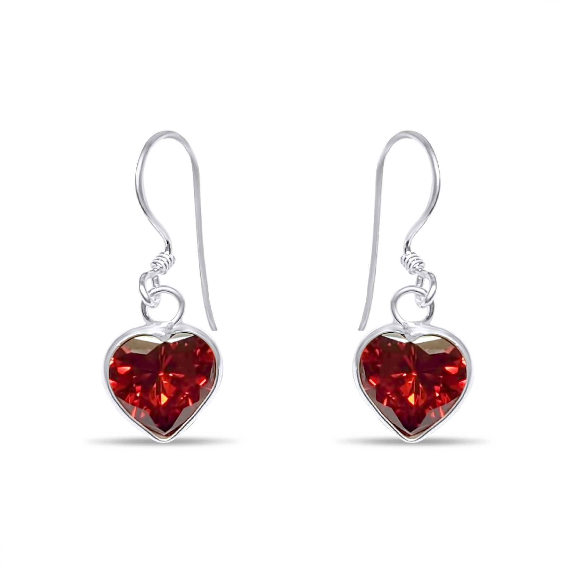 Silver dangle earrings with ruby stone