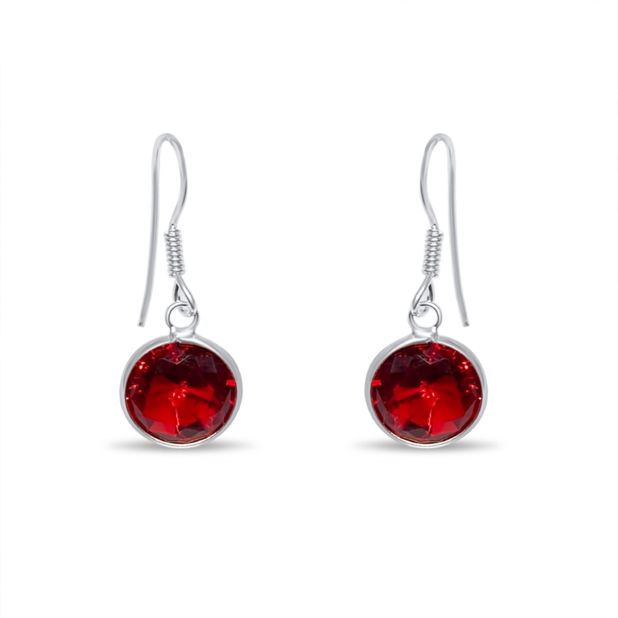 Silver dangle earrings with ruby stone