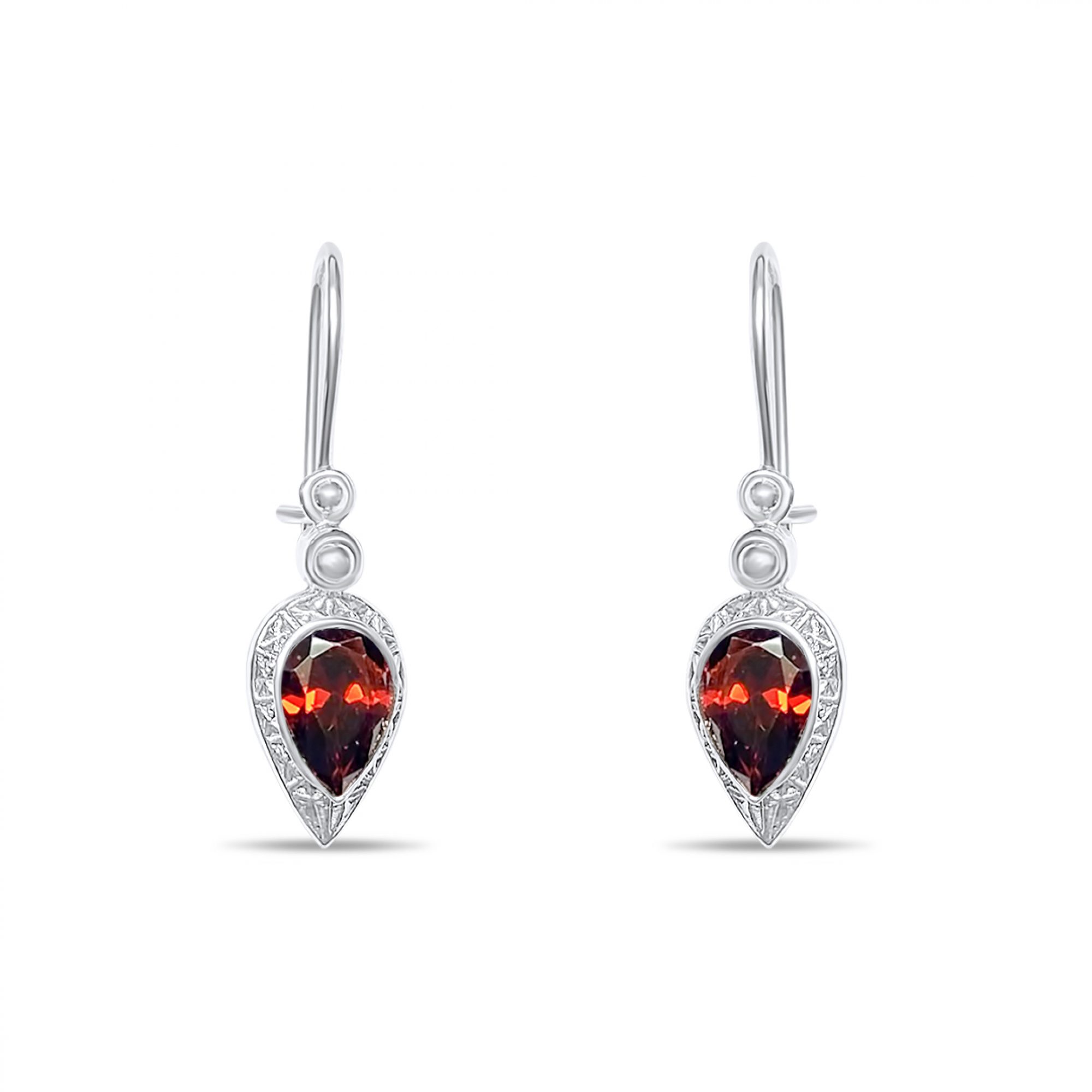 Oxidised earrings with garnet stones