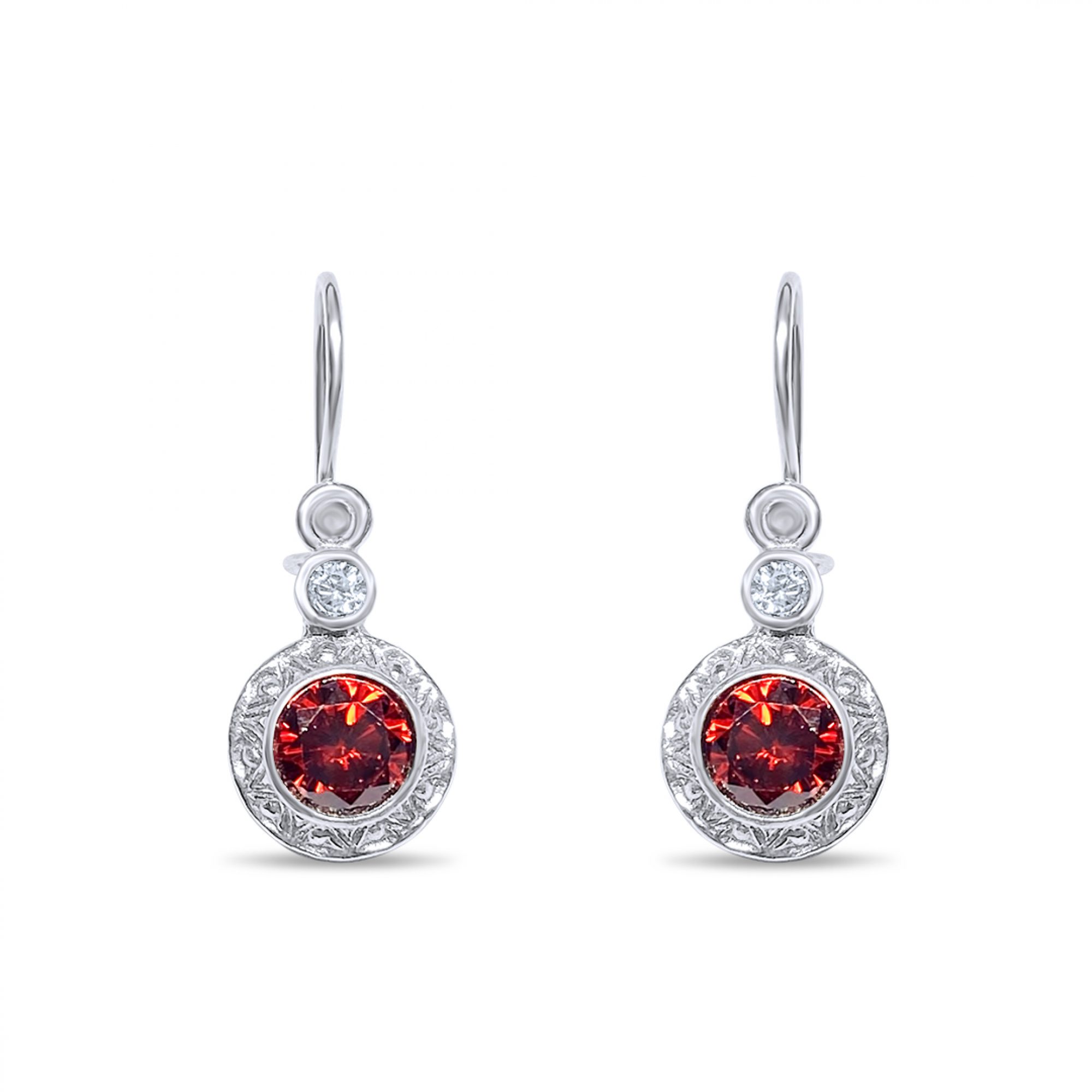 Oxidised earrings with garnet and zircon stones