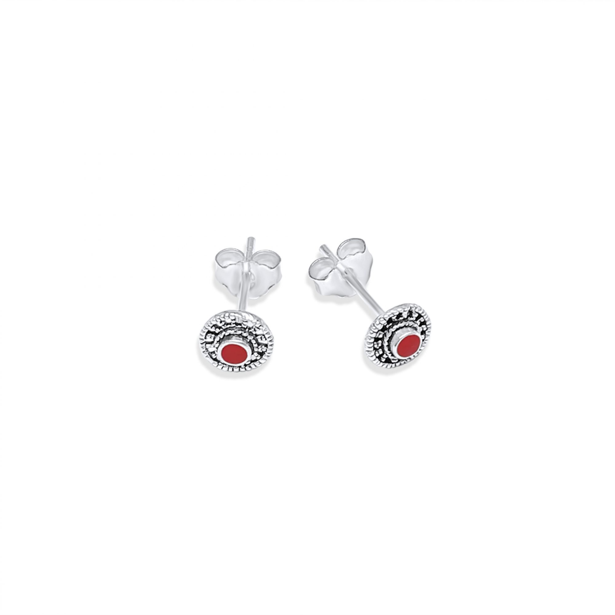 Silver stud earrings with coral stone