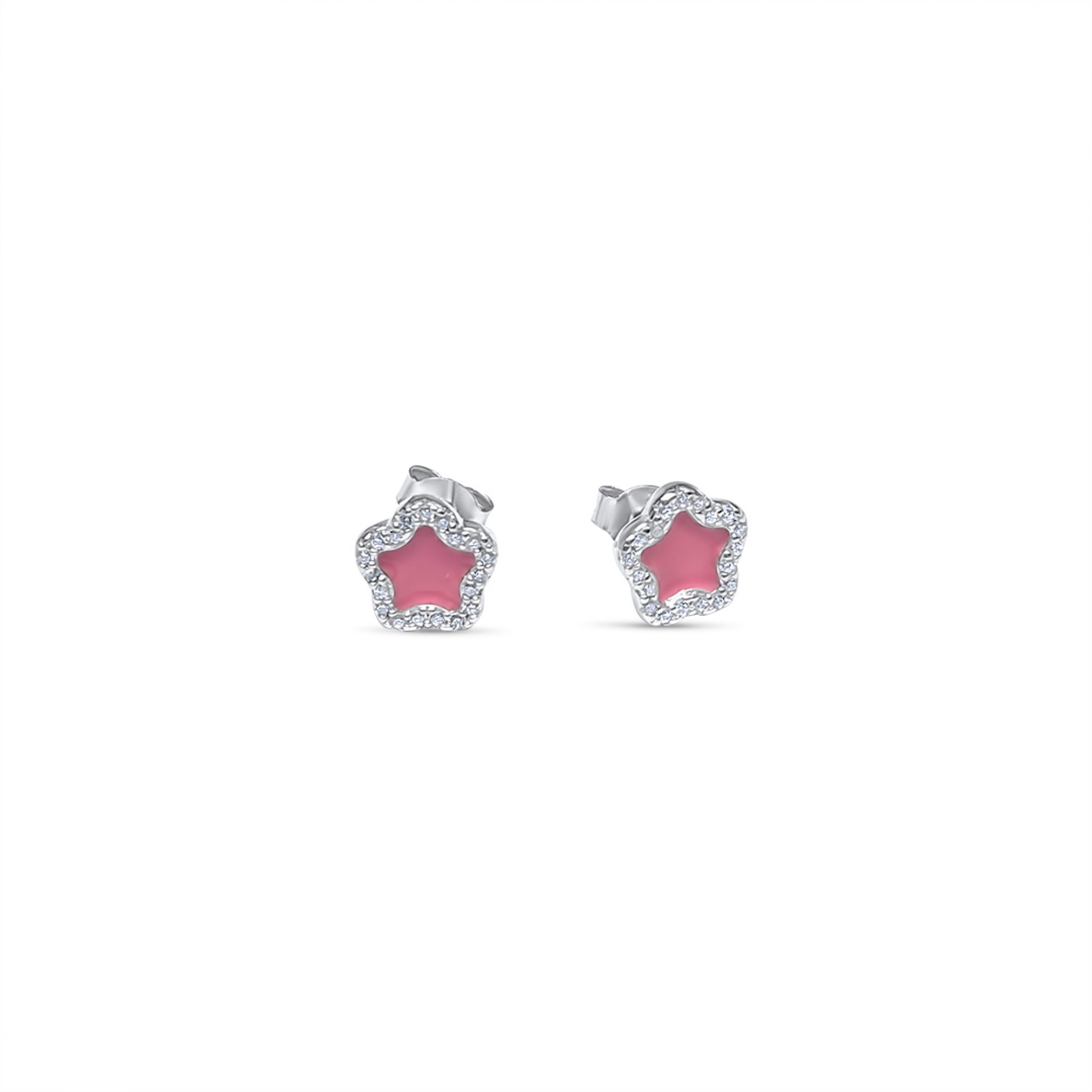 Silver stud earrings with zircon stones and enamel