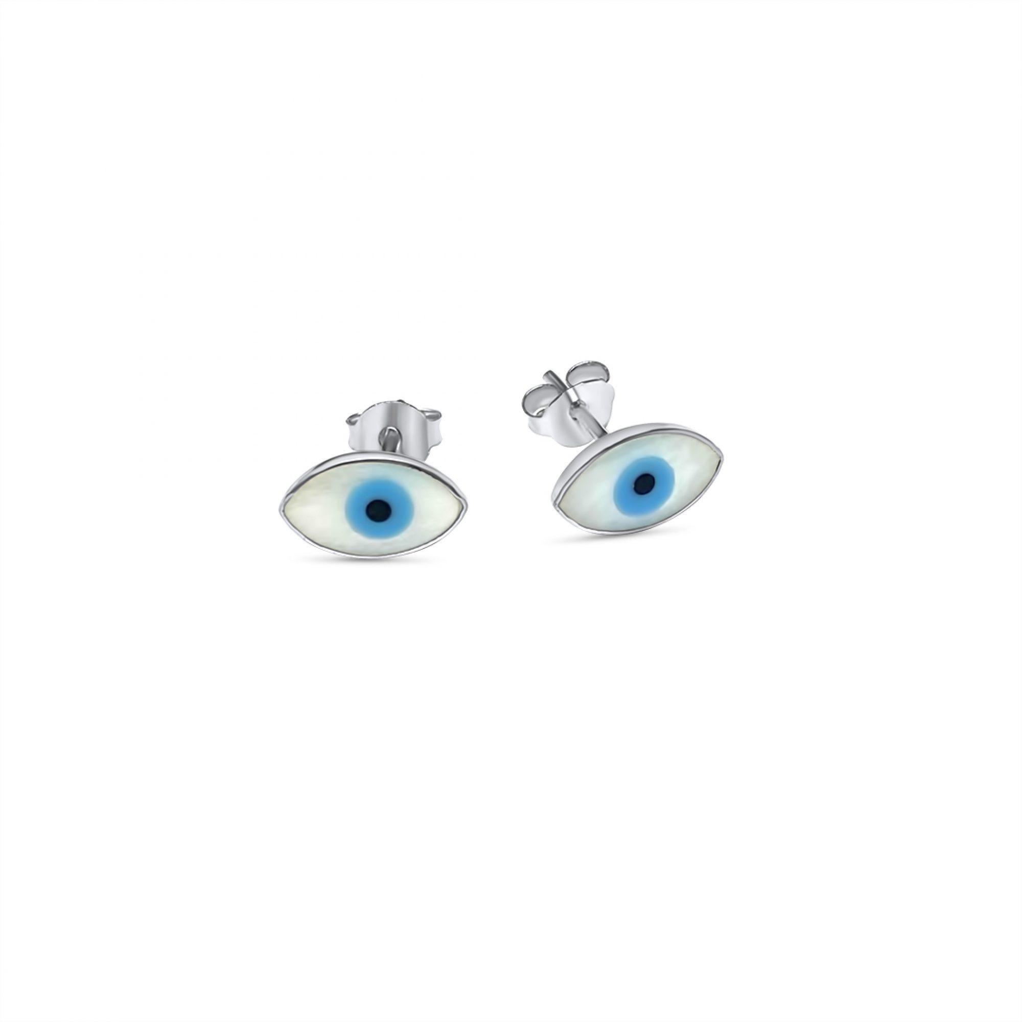 Eye stud earrings with mother of pearl