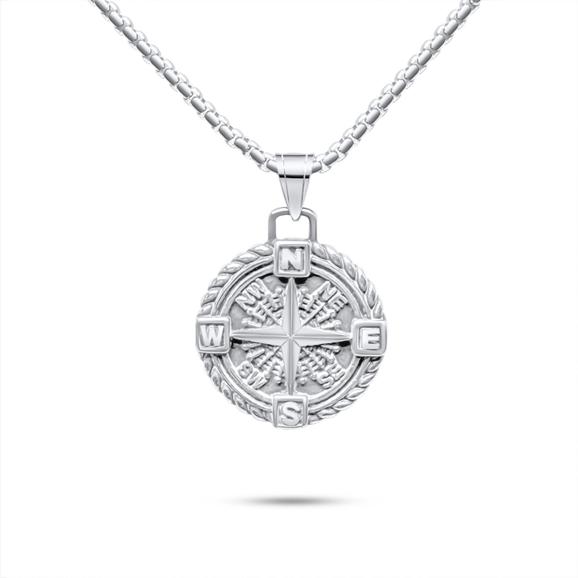 Steel compass necklace