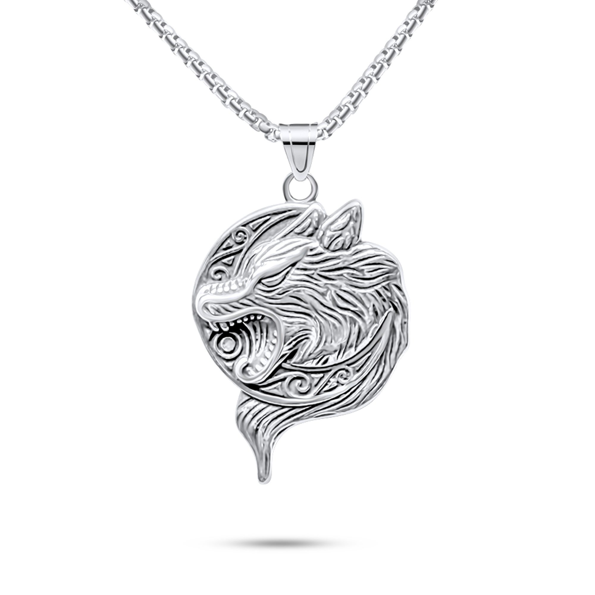 Steel wolf necklace