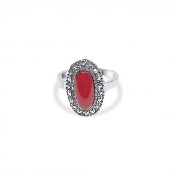 petsios Ring with coral stone and marcasites