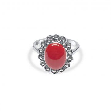 petsios Ring with coral stone and marcasites