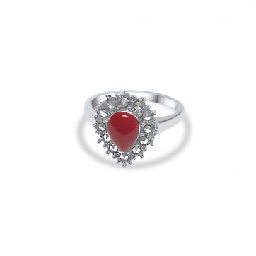 petsios Ring with coral stone and marcasites