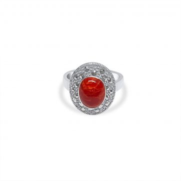 petsios Ring with coral stone and marcasites