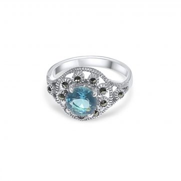 petsios Ring with aquamarine stone and marcasites