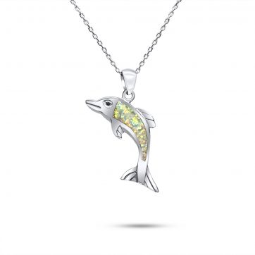 petsios White opal dolphin pendant