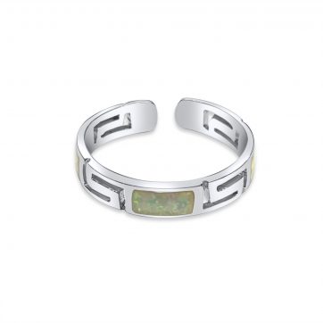 petsios Silver ring with white opal and meander